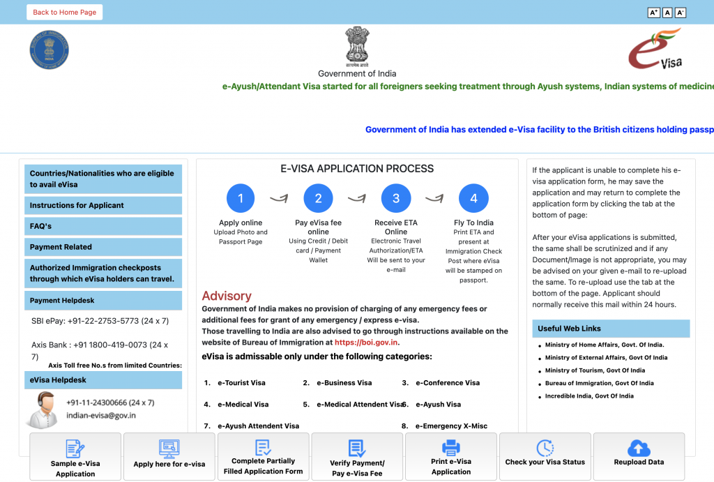 Screenshot einer indischen Webseite